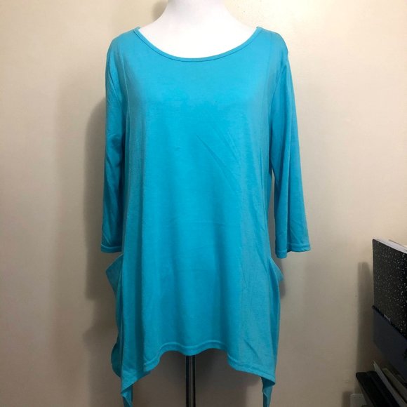 Urban CoCo Blue Three-Quarter Sleeve Handkerchief Hem Top (XL) - Picture 1 of 4